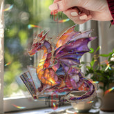 Book Dragon Acrylic Suncatcher, Stained Glass Style Fantasy Decor, Reading Dragon Window Art, Gift for Book and Magic Lovers